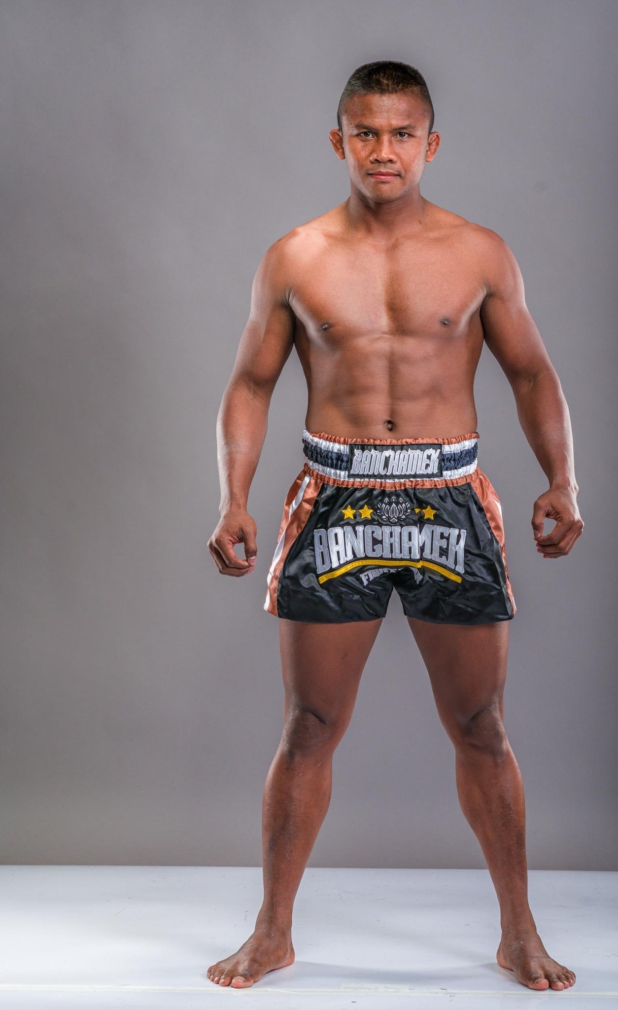 Buakaw Shorts BK13 BFG4-2 BLACK GOLD WHITE - SUPER EXPORT SHOP